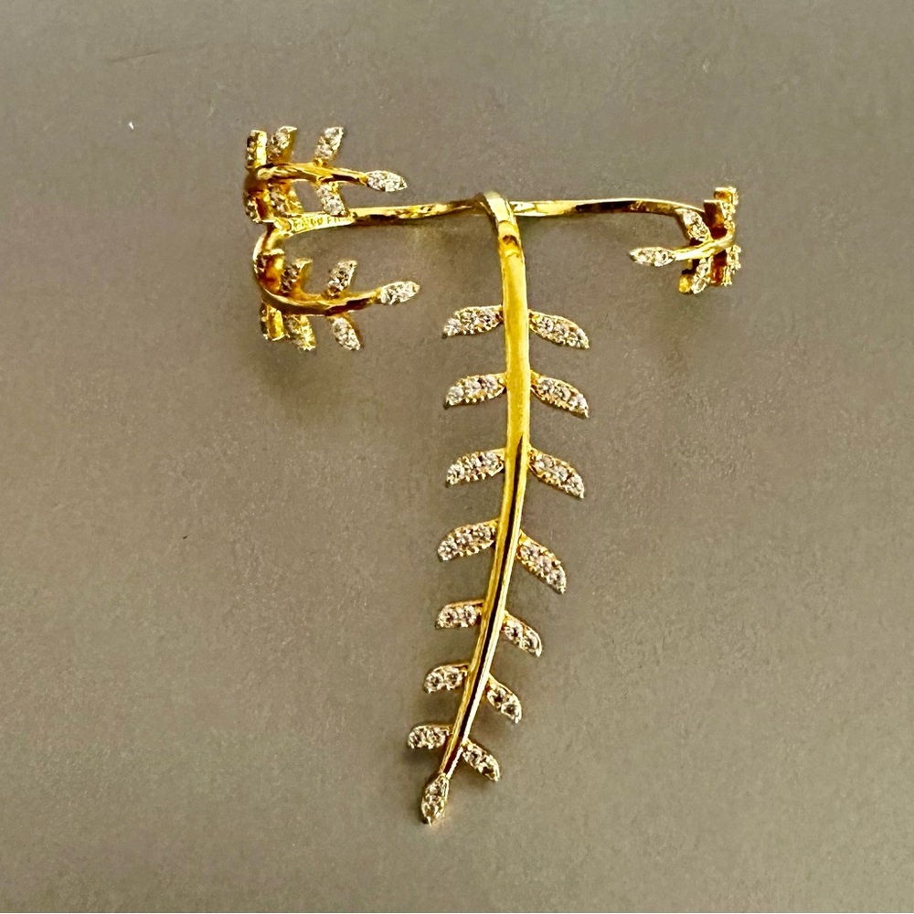 Two-Finger Ring Cascading Leaf With Diamondettes.… - image 1